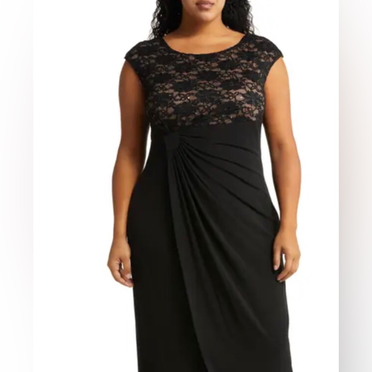 Nwt Connected Apparel Black Lace W/ Sequence Dress Size 8p